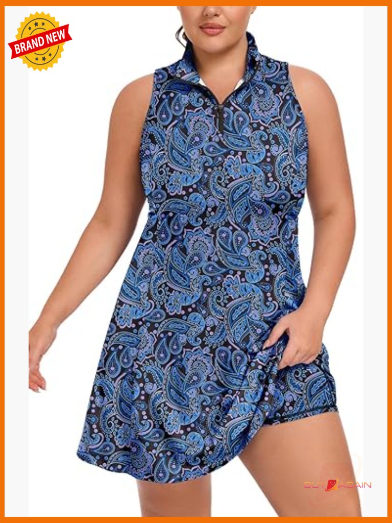 Plus Size Tennis Dress With Built-In Shorts Racerback Athletic Golf Dress